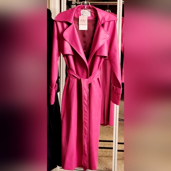 HOT PINK Faux Leather Trench Coat. NEW sz Small - Picture 8 of 10